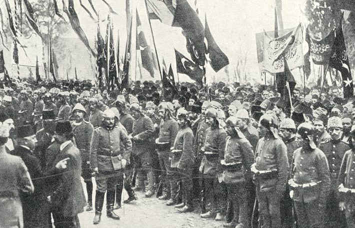 Turkish troops listening to the proclamation of a Jihad